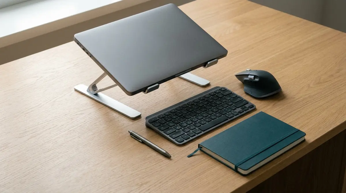 Equipamiento ergonómico de oficina portátil para teletrabajar en el centro de Madrid